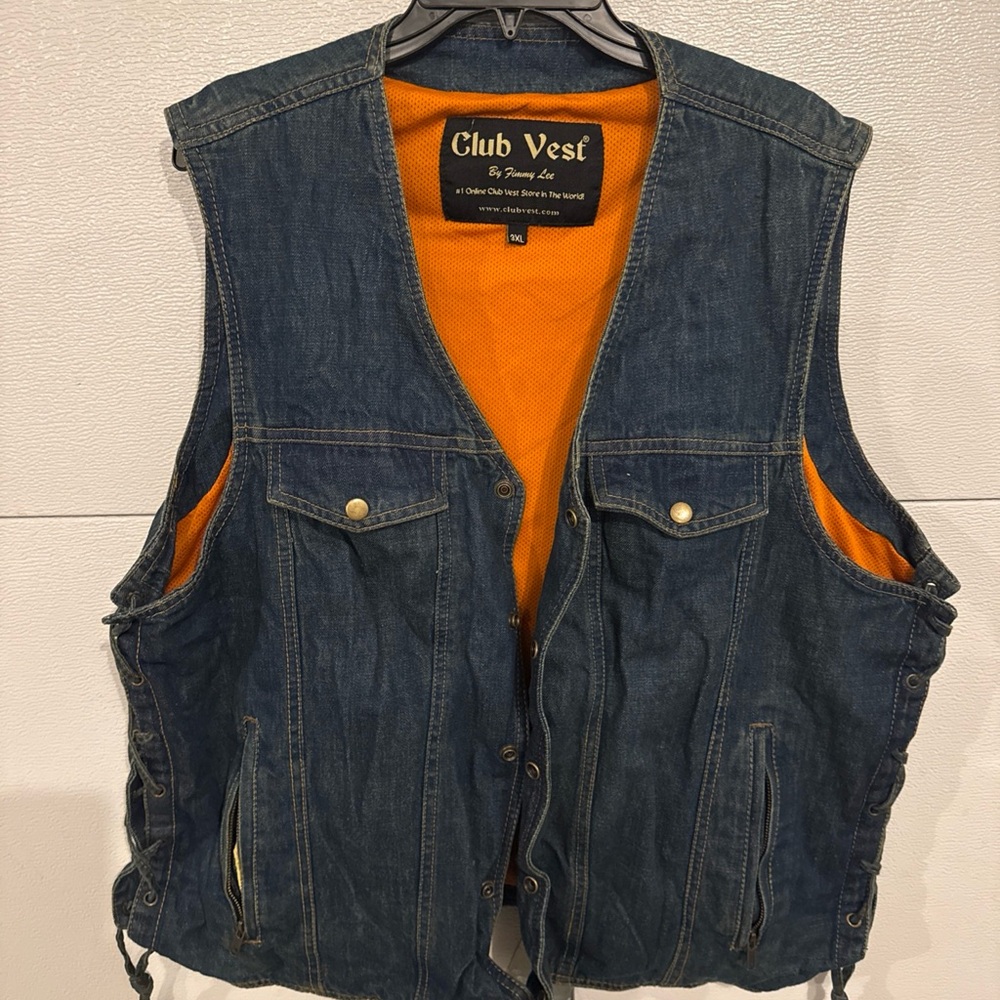 Club Vest By Jimmy Lee Motorcycle Biker Concealed Carry Snap Denim Mens 3XL XXXL